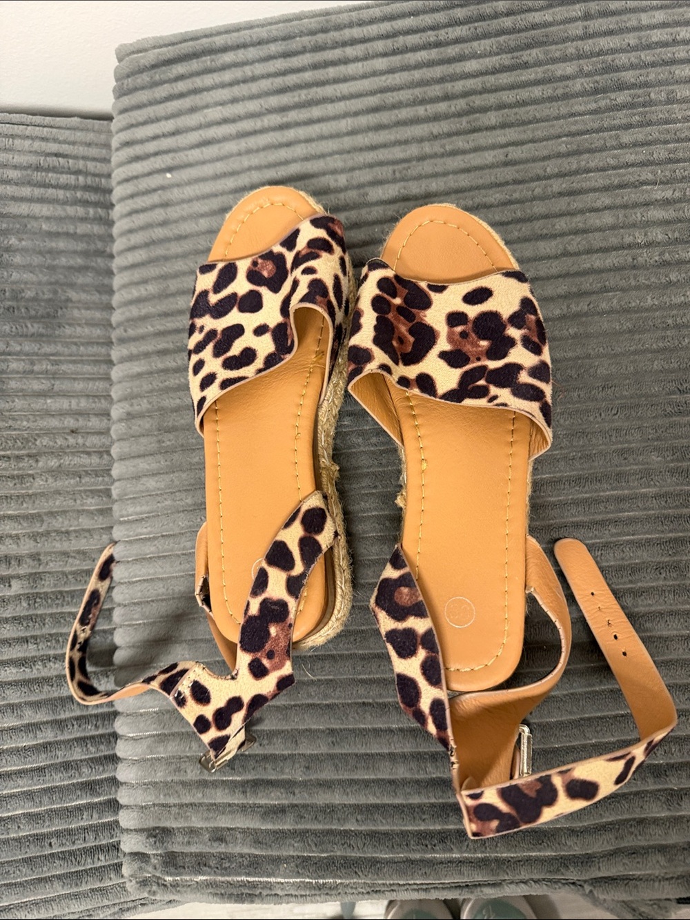 Leopard Print Ankle-Tie Espadrille Sandal - Tan/Leopard